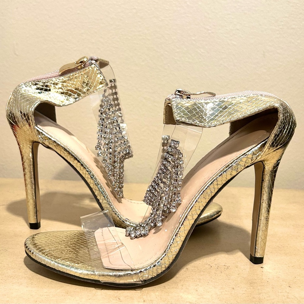 Gold & Crystal Fringe Party High Heels